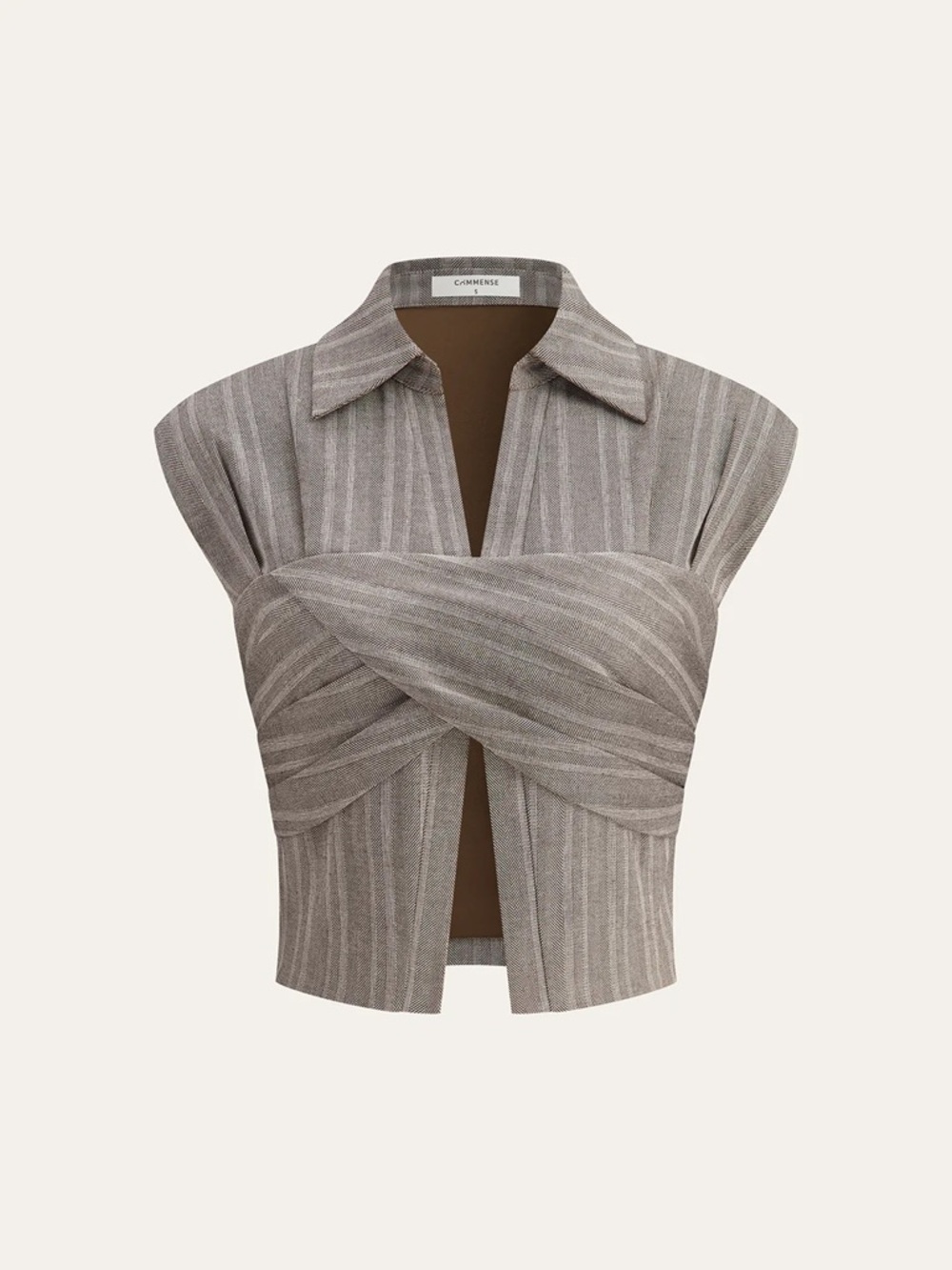 42 Linen Blend Cropped Blouse with Cross Wrap Detail